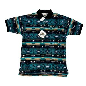 Southwestern Aztec Vintage Polo Shirt - Teal and Black
